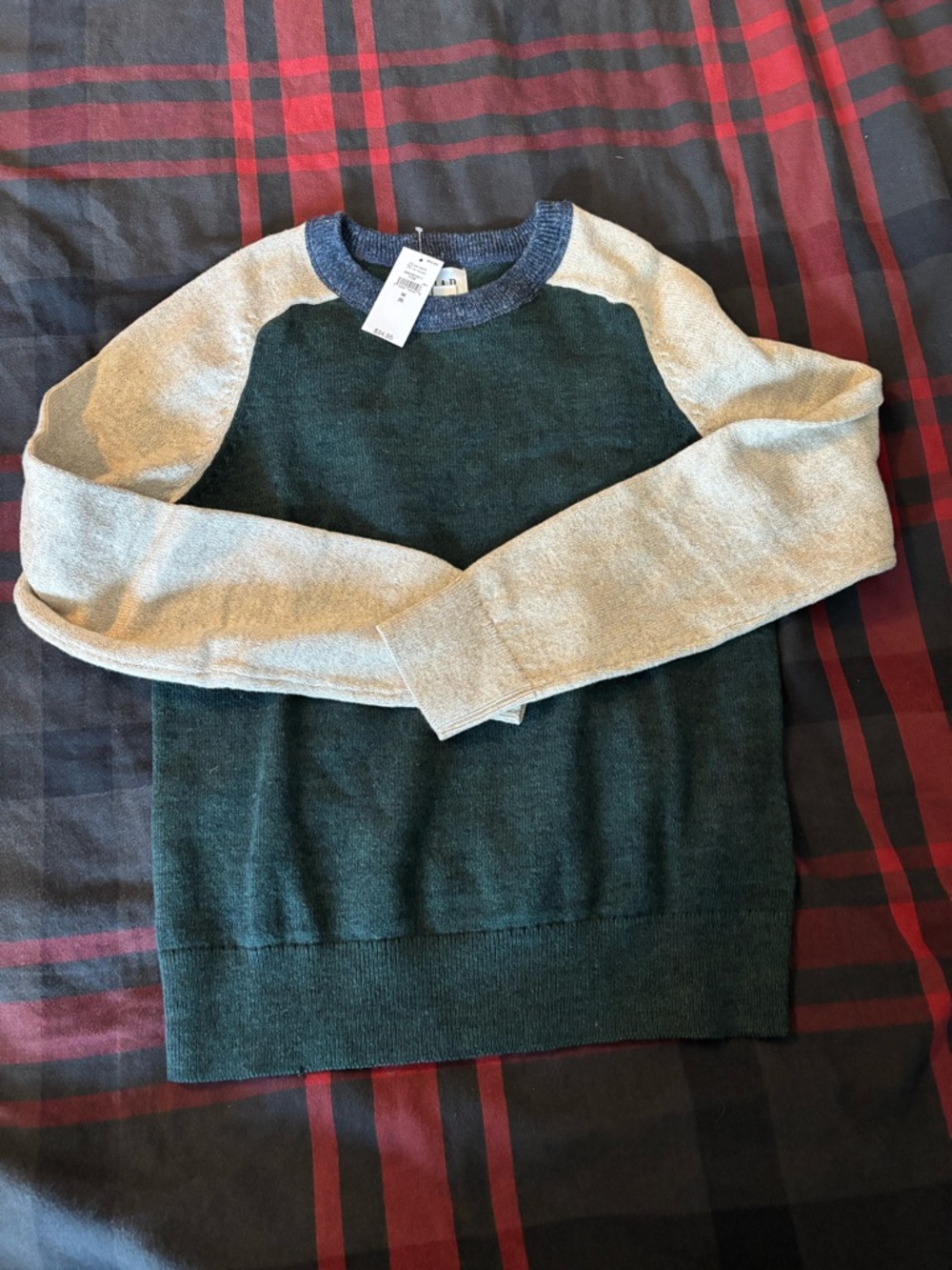 GAP Kids color block Green & Oatmeal Crewneck Sweater